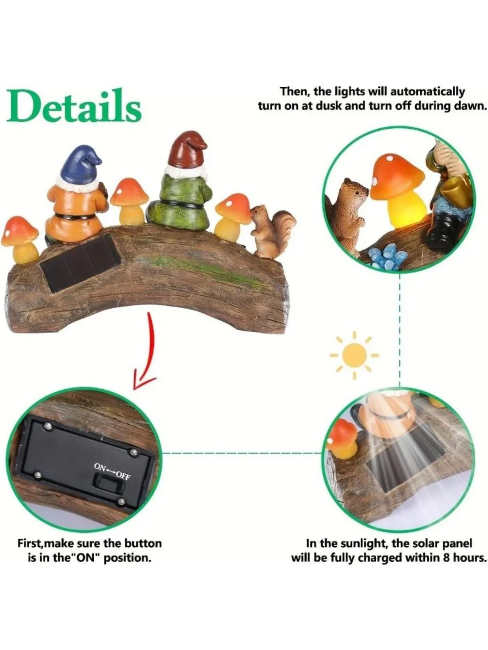 Solar-Powered Gnome Figurine with Lights - Whimsical Lawn Decor, Unique Gift